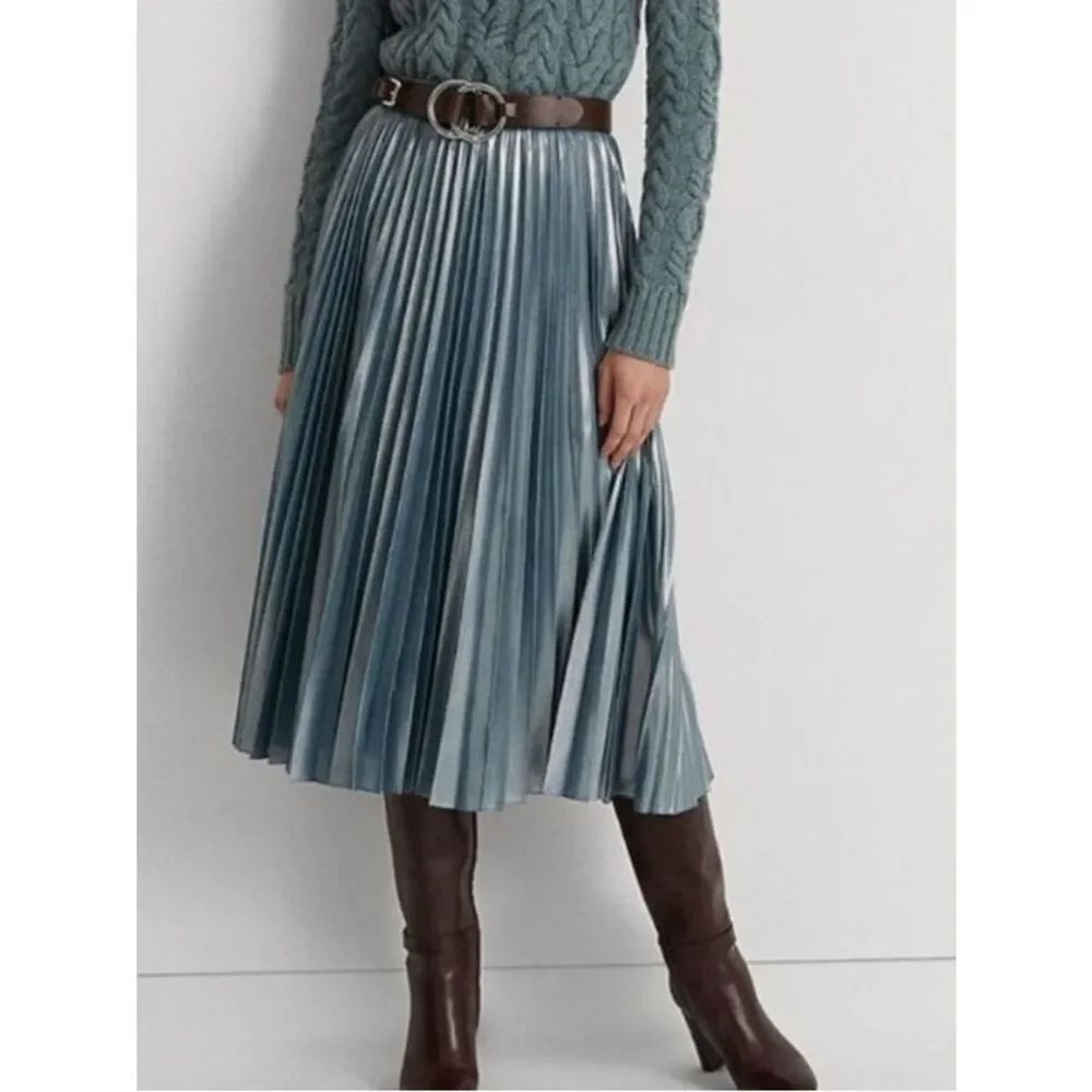 NWT Ralph Lauren Black Label Pleated Metallic Skirt